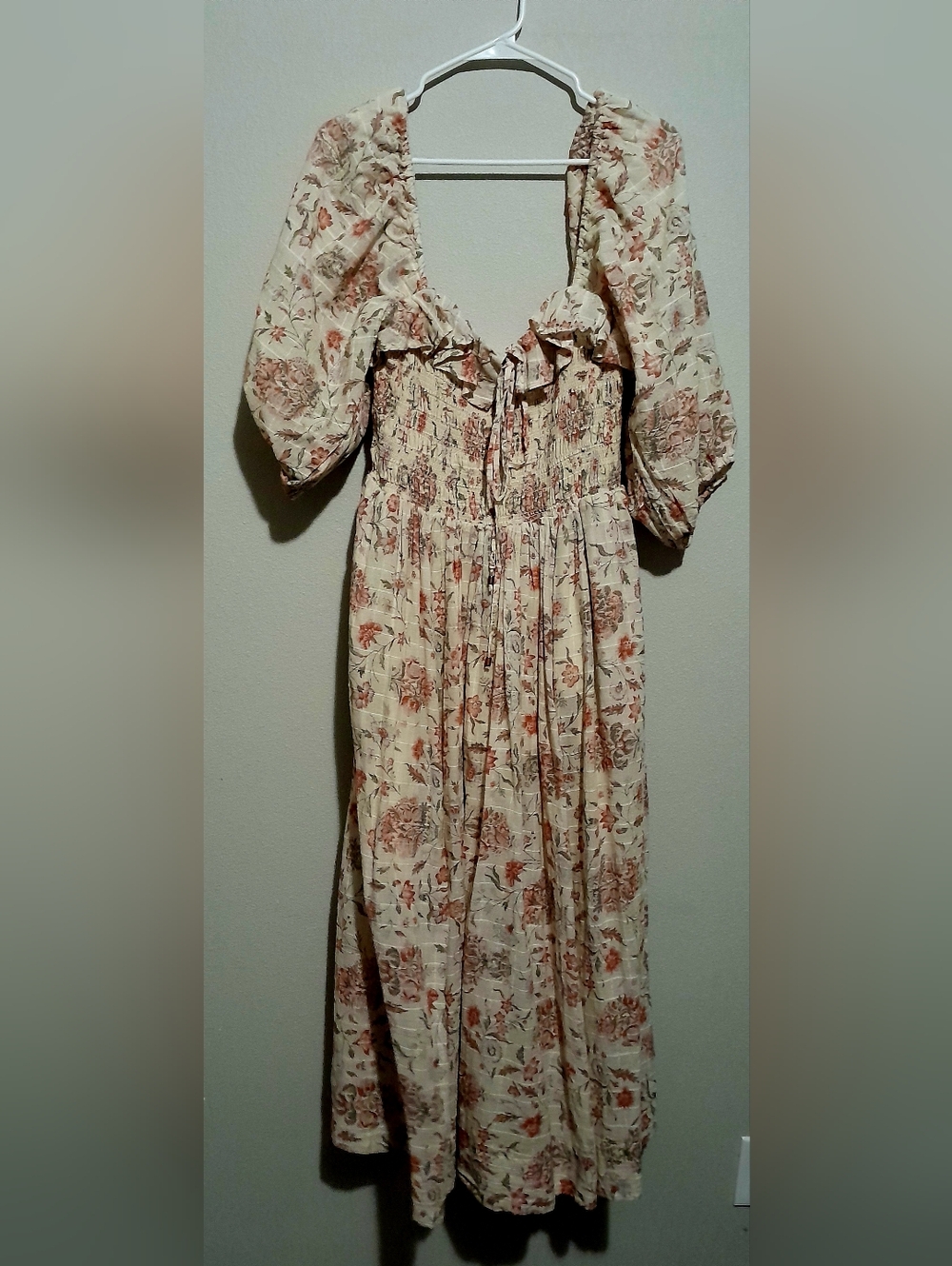 Free People Cream Floral Puff-Sleeve Maxi Dress - Picture 2 of 5